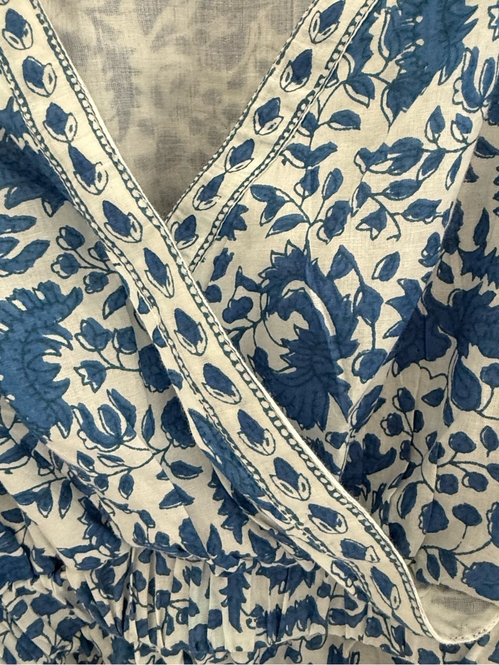 Pomegranate 100% Cotton Blue White Floral India Boho Prairie Midi Dress M - Picture 10 of 12